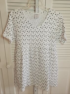 Serra Womens Small Polka Dot Gauze Babydoll Dress Short Sleeve Tunic White Black